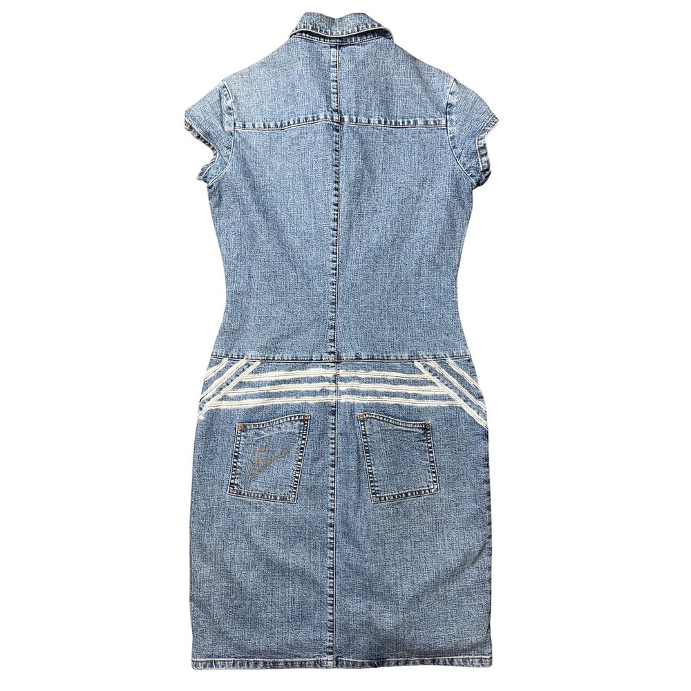FUBU Vintage 90s Denim Mini Dress Light Wash Button Front Short Sleeve Blue - Picture 2 of 11